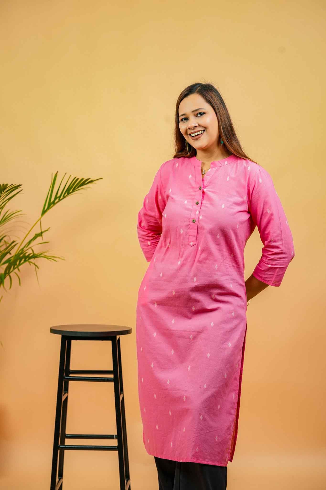 KISA- CANDY PINK HANDLOOM WOVEN KURTA