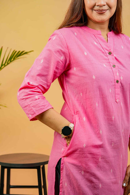 KISA- CANDY PINK HANDLOOM WOVEN KURTA