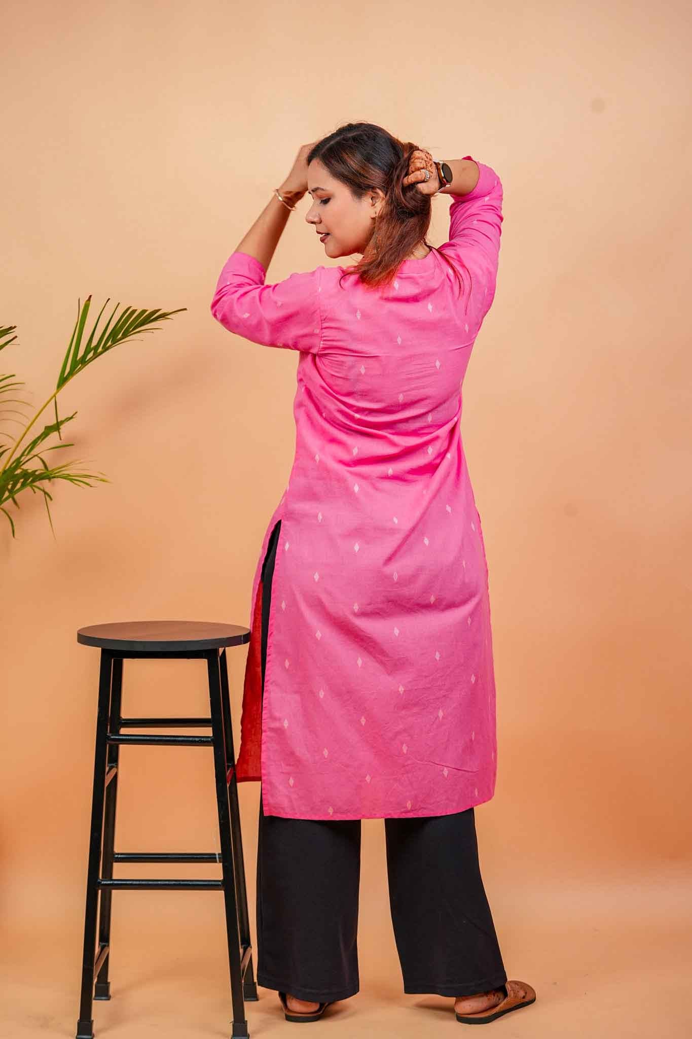 KISA- CANDY PINK HANDLOOM WOVEN KURTA