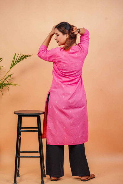KISA- CANDY PINK HANDLOOM WOVEN KURTA