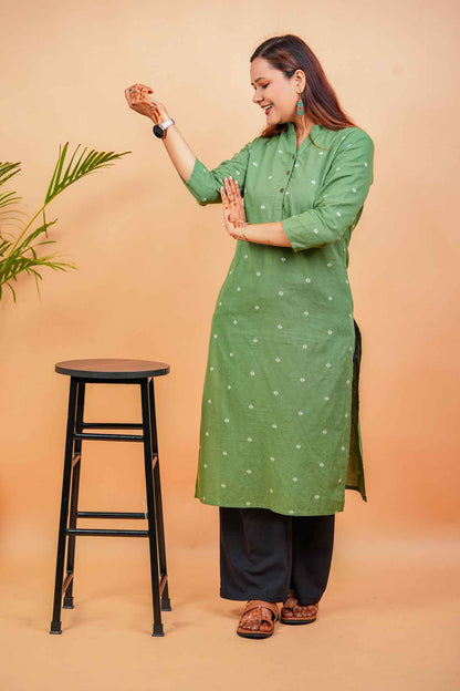 KANSI- OLIVE GREEN HANDLOOM WOVEN KURTA