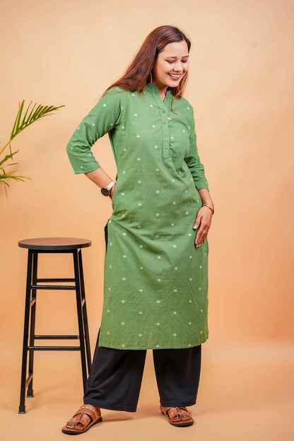 KANSI- OLIVE GREEN HANDLOOM WOVEN KURTA