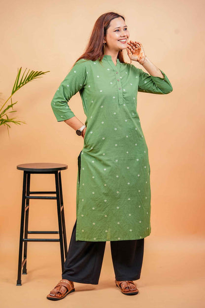 KANSI- OLIVE GREEN HANDLOOM WOVEN KURTA