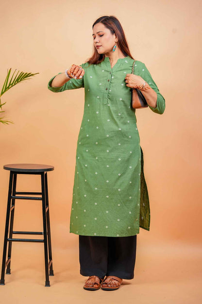 KANSI- OLIVE GREEN HANDLOOM WOVEN KURTA