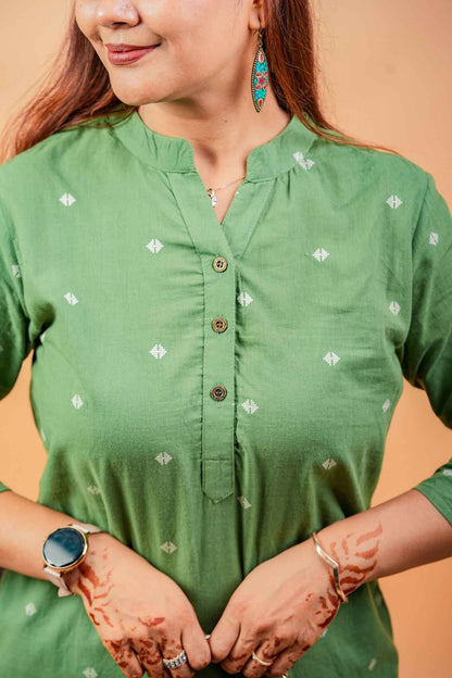 KANSI- OLIVE GREEN HANDLOOM WOVEN KURTA