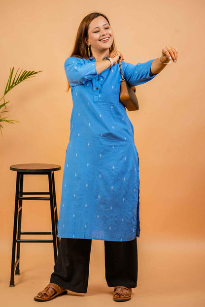 KERI- BLUE HANDLOOM WOVEN KURTA