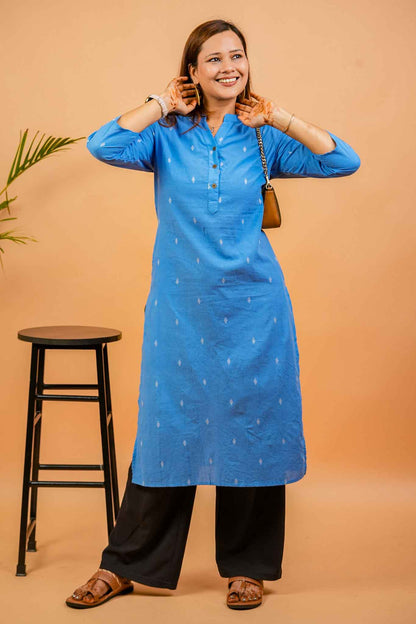 KERI- BLUE HANDLOOM WOVEN KURTA