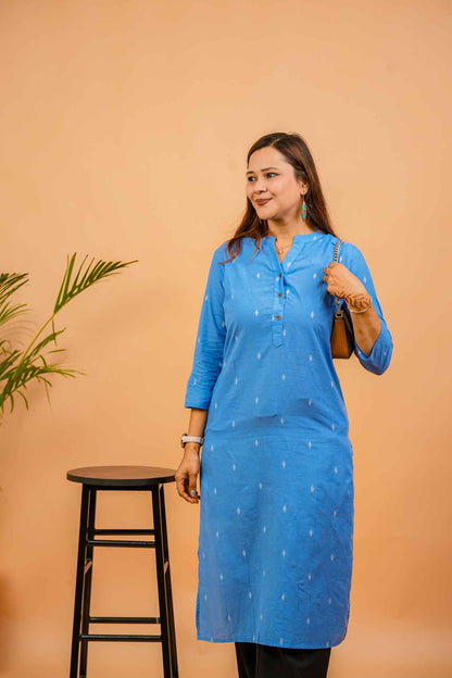 KERI- BLUE HANDLOOM WOVEN KURTA
