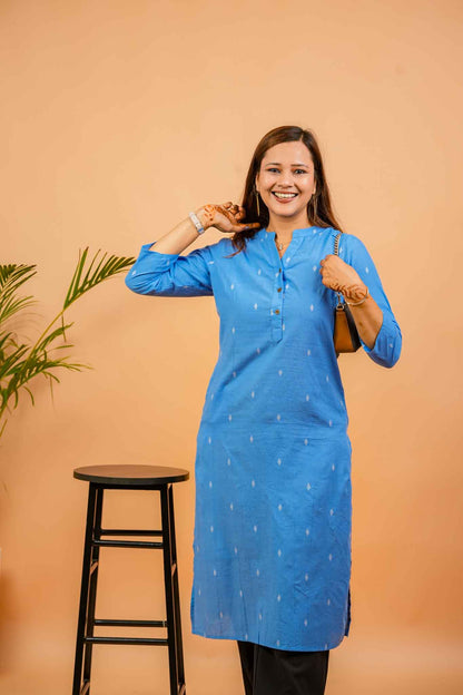 KERI- BLUE HANDLOOM WOVEN KURTA