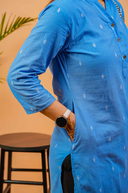 KERI- BLUE HANDLOOM WOVEN KURTA