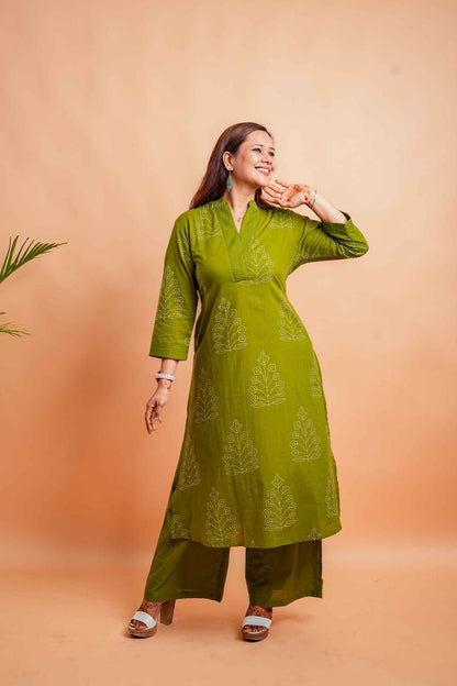 LEX- MEHENDI GREEN PREMIUM COTTON CO-ORD SET