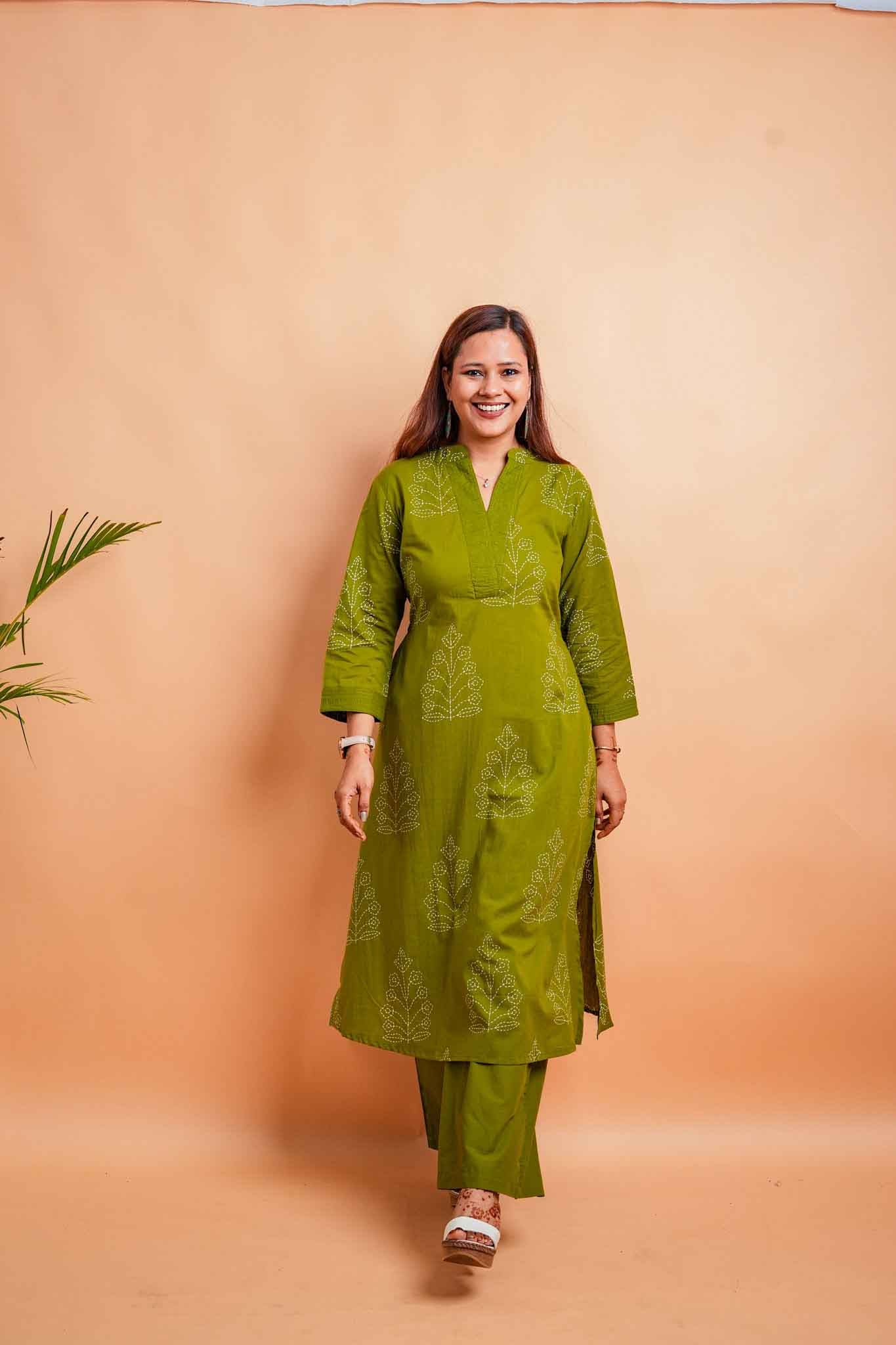 LEX- MEHENDI GREEN PREMIUM COTTON CO-ORD SET