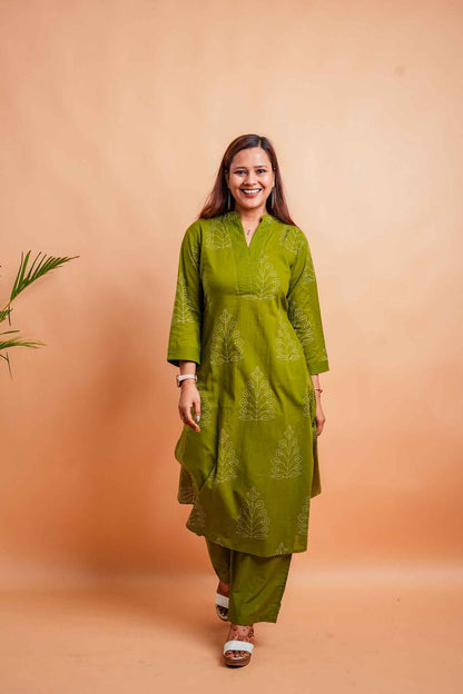 LEX- MEHENDI GREEN PREMIUM COTTON CO-ORD SET