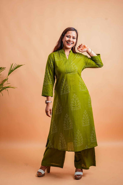 LEX- MEHENDI GREEN PREMIUM COTTON CO-ORD SET