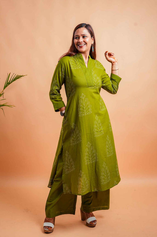 LEX- MEHENDI GREEN PREMIUM COTTON CO-ORD SET