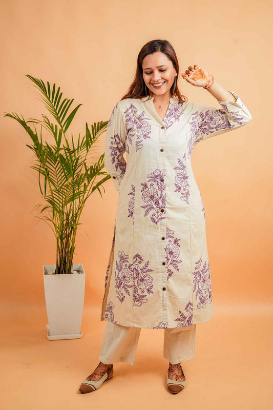 LUM- NATURAL&PURPLE COTTON FLEX CO-ORD SET