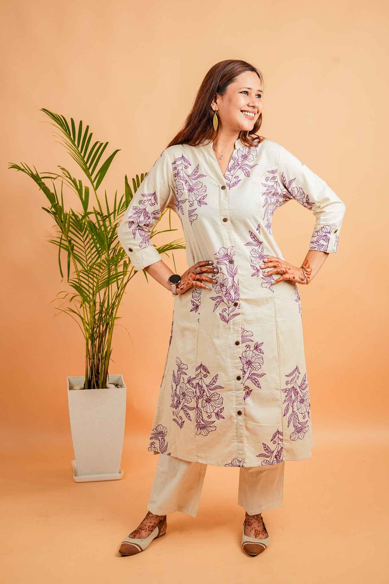 LUM- NATURAL&PURPLE COTTON FLEX CO-ORD SET