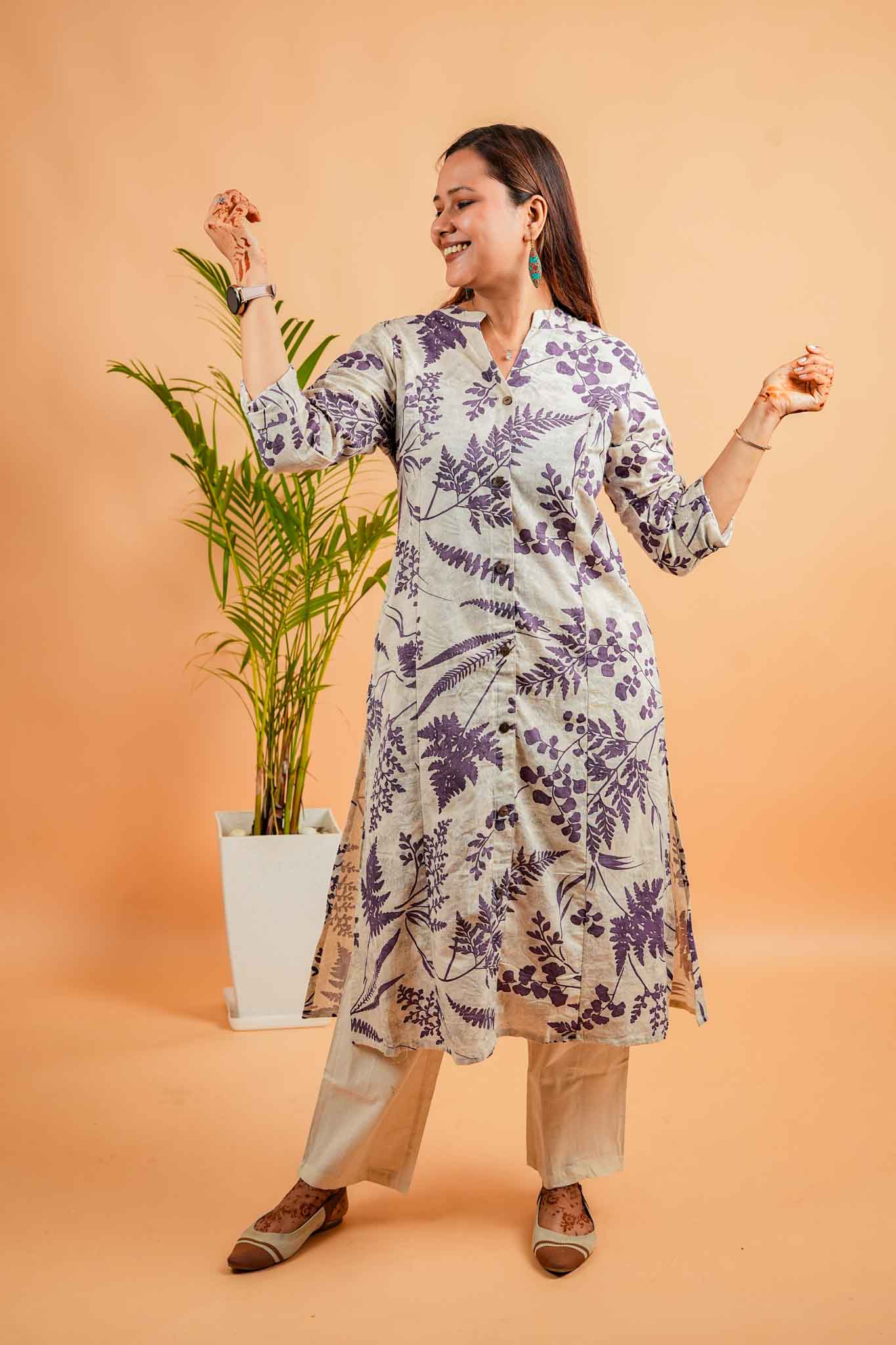 LISA-NATURAL& PURPLE COTTON FLEX CO-ORD SET