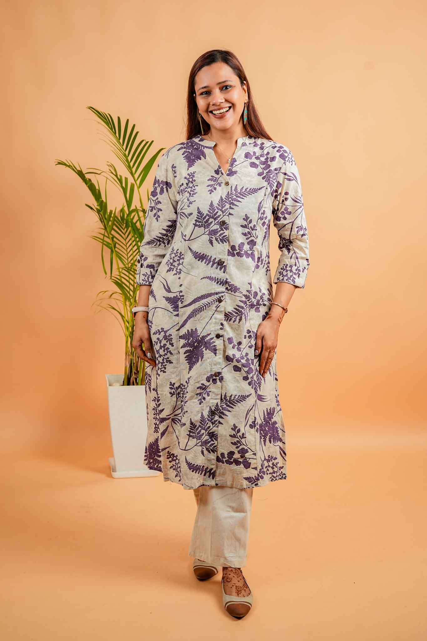 LISA-NATURAL& PURPLE COTTON FLEX CO-ORD SET