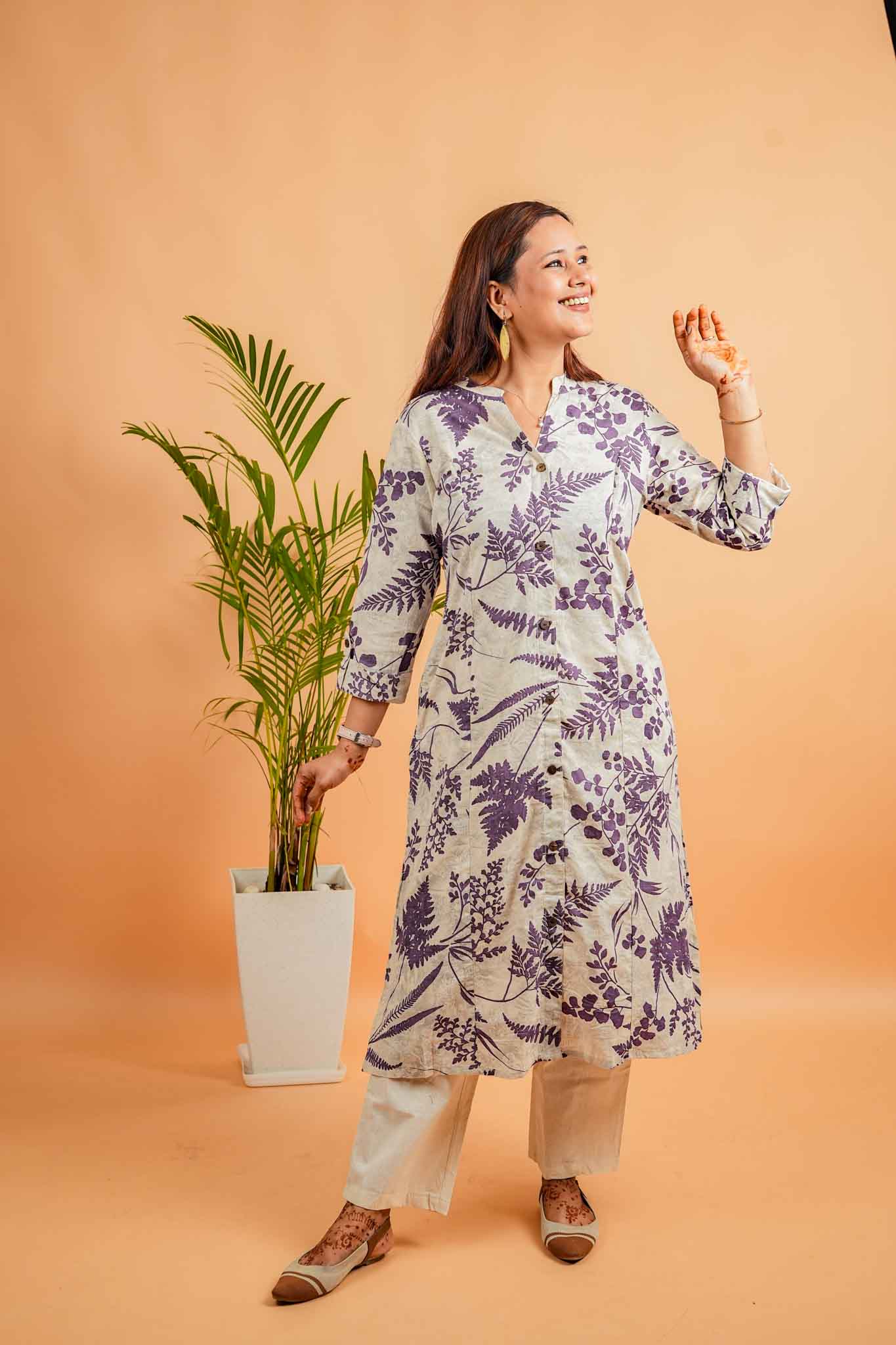 LISA-NATURAL& PURPLE COTTON FLEX CO-ORD SET