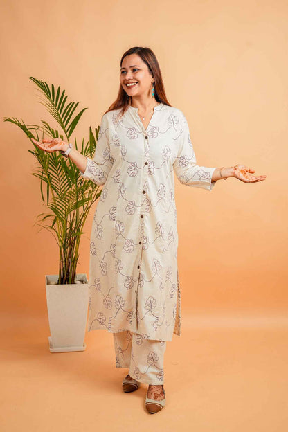 LIV- NATURAL & PURPLE COTTON FLEX CO-ORD SET