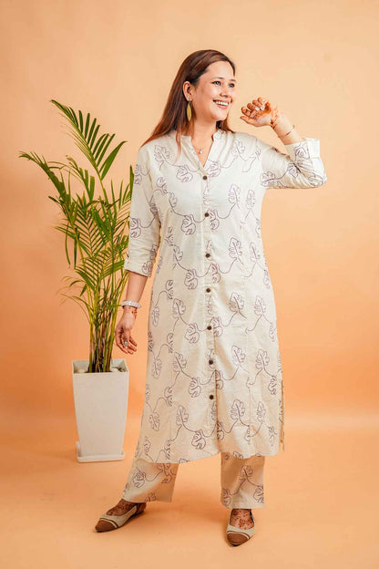 LIV- NATURAL & PURPLE COTTON FLEX CO-ORD SET