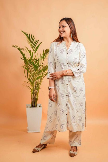 LIV- NATURAL & PURPLE COTTON FLEX CO-ORD SET