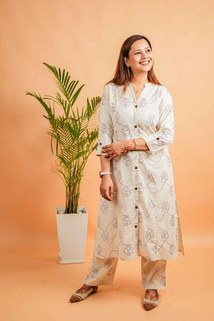 LIV- NATURAL & PURPLE COTTON FLEX CO-ORD SET