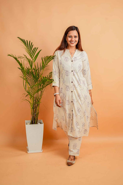 LIV- NATURAL & PURPLE COTTON FLEX CO-ORD SET