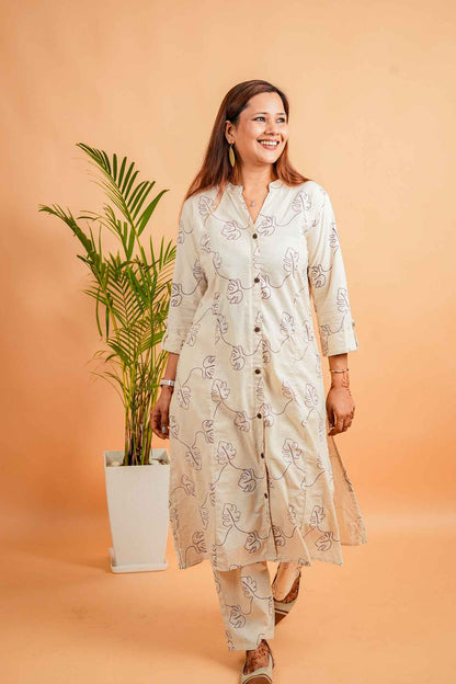 LIV- NATURAL & PURPLE COTTON FLEX CO-ORD SET