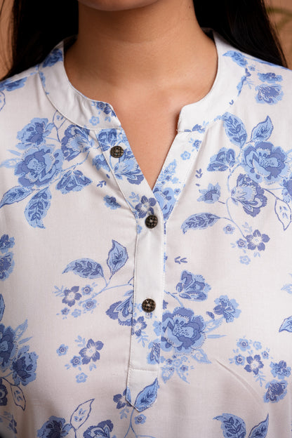 PALLAVI-WHITE AND BLUE RAYON TUNIC