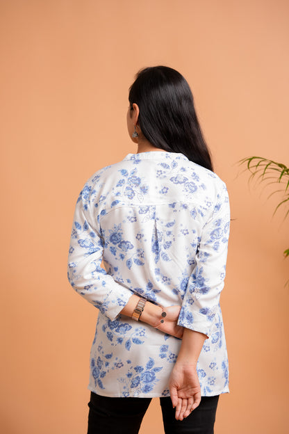 PALLAVI-WHITE AND BLUE RAYON TUNIC