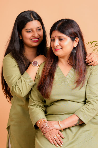 KYLA- OLIVE GREEN V- NECK KURTA