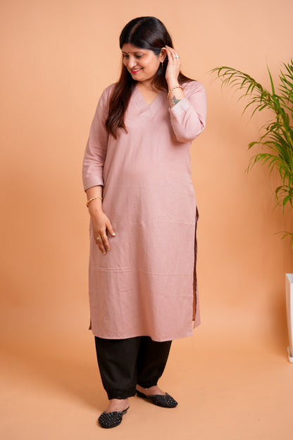 KYRA- PEACH V-NECK KURTA