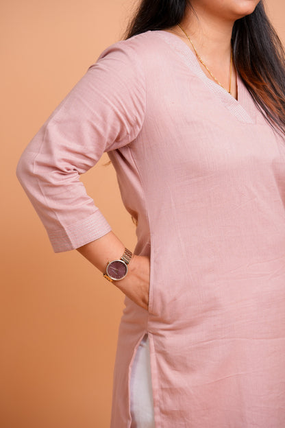 KYRA- PEACH V-NECK KURTA