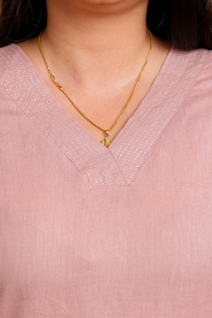 KYRA- PEACH V-NECK KURTA