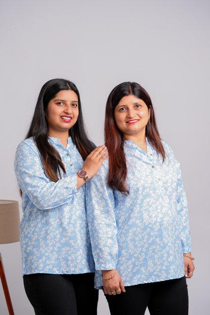 PAYAL-SKY BLUE AND WHITE RAYON TUNIC