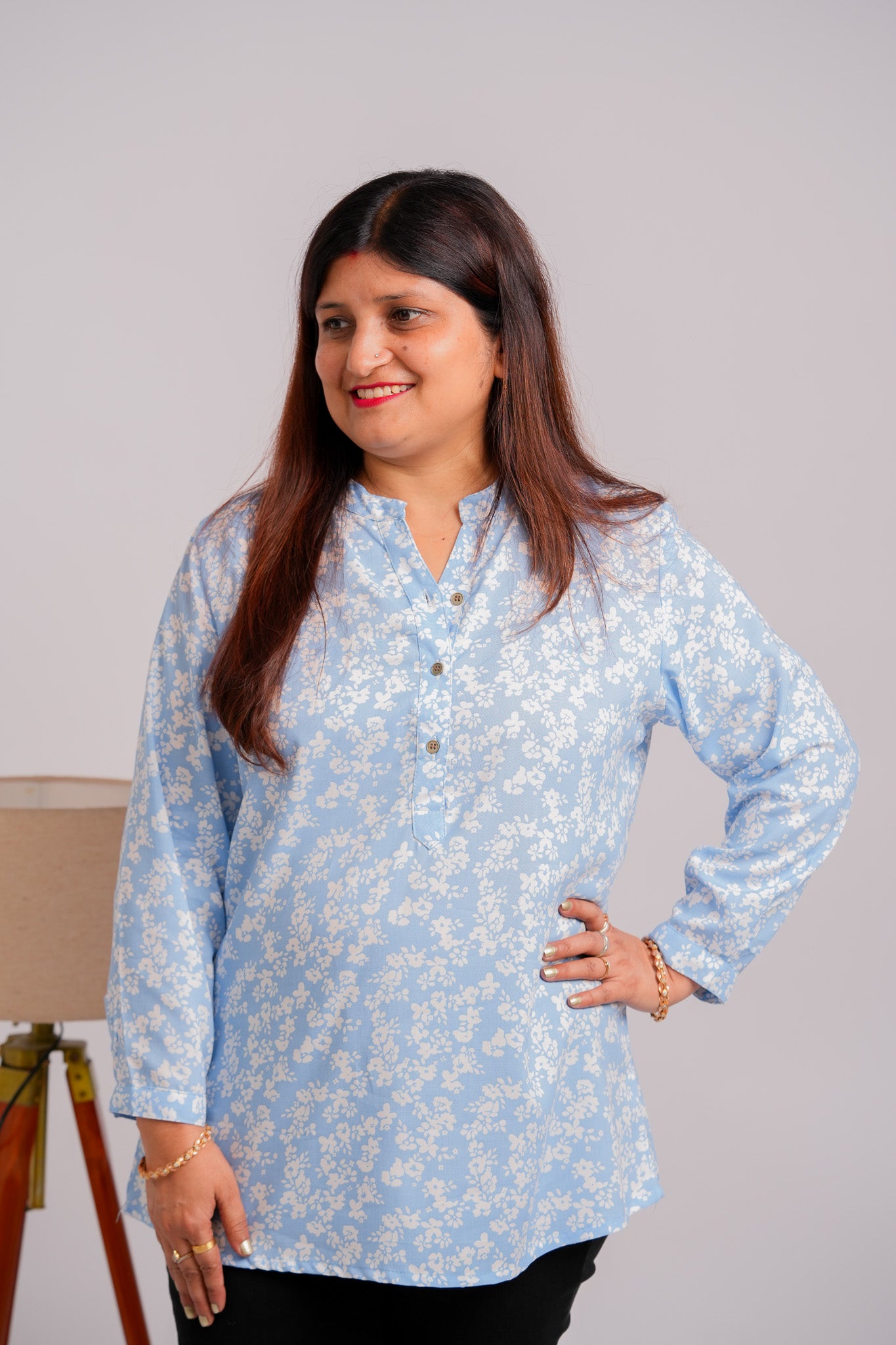 PAYAL-SKY BLUE AND WHITE RAYON TUNIC