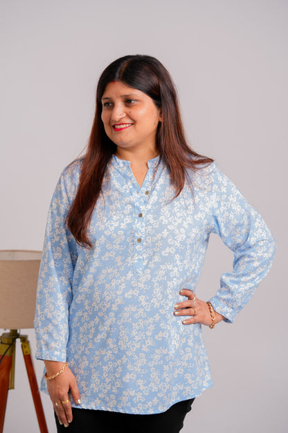 PAYAL-SKY BLUE AND WHITE RAYON TUNIC