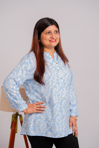 PAYAL-SKY BLUE AND WHITE RAYON TUNIC