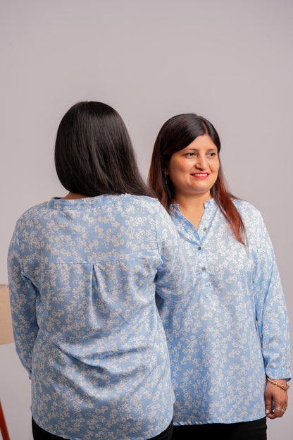 PAYAL-SKY BLUE AND WHITE RAYON TUNIC