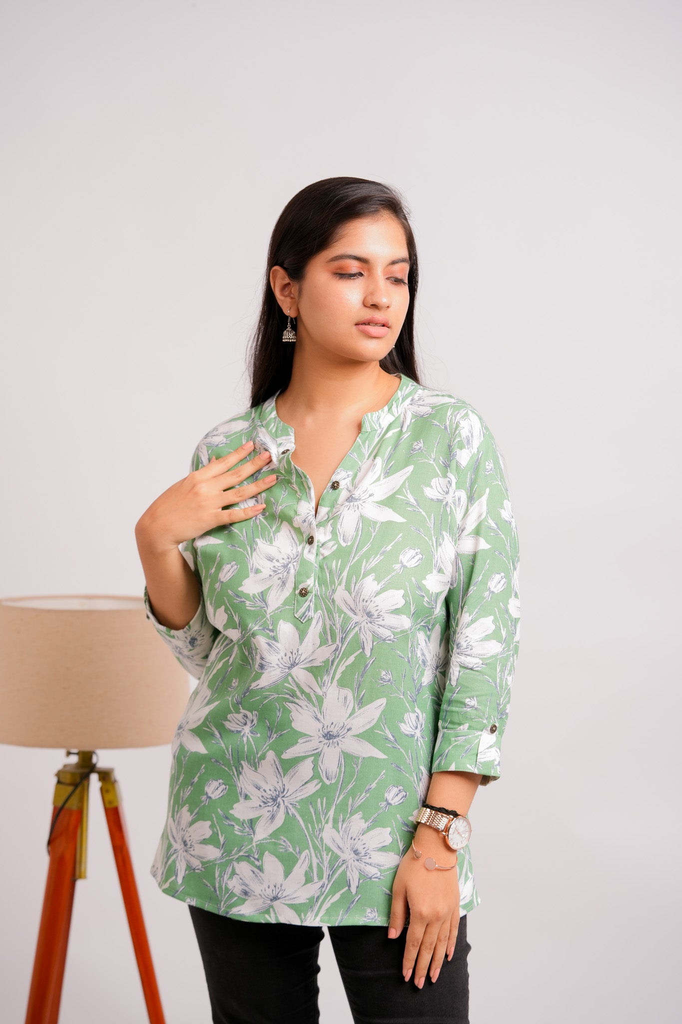 PAHAL-GREEN AND WHITE RAYON TUNIC