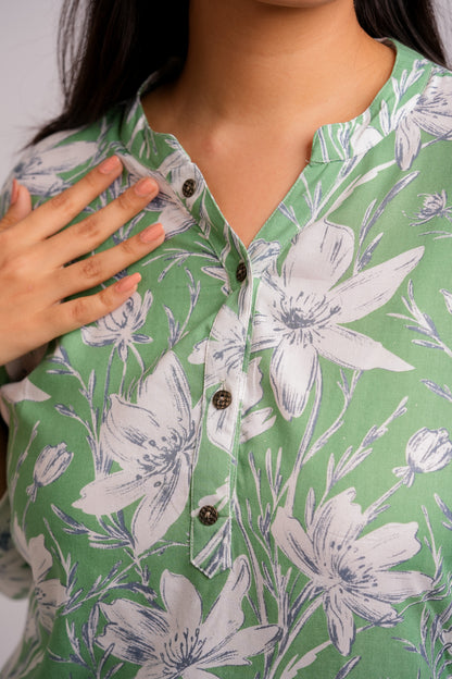 PAHAL-GREEN AND WHITE RAYON TUNIC