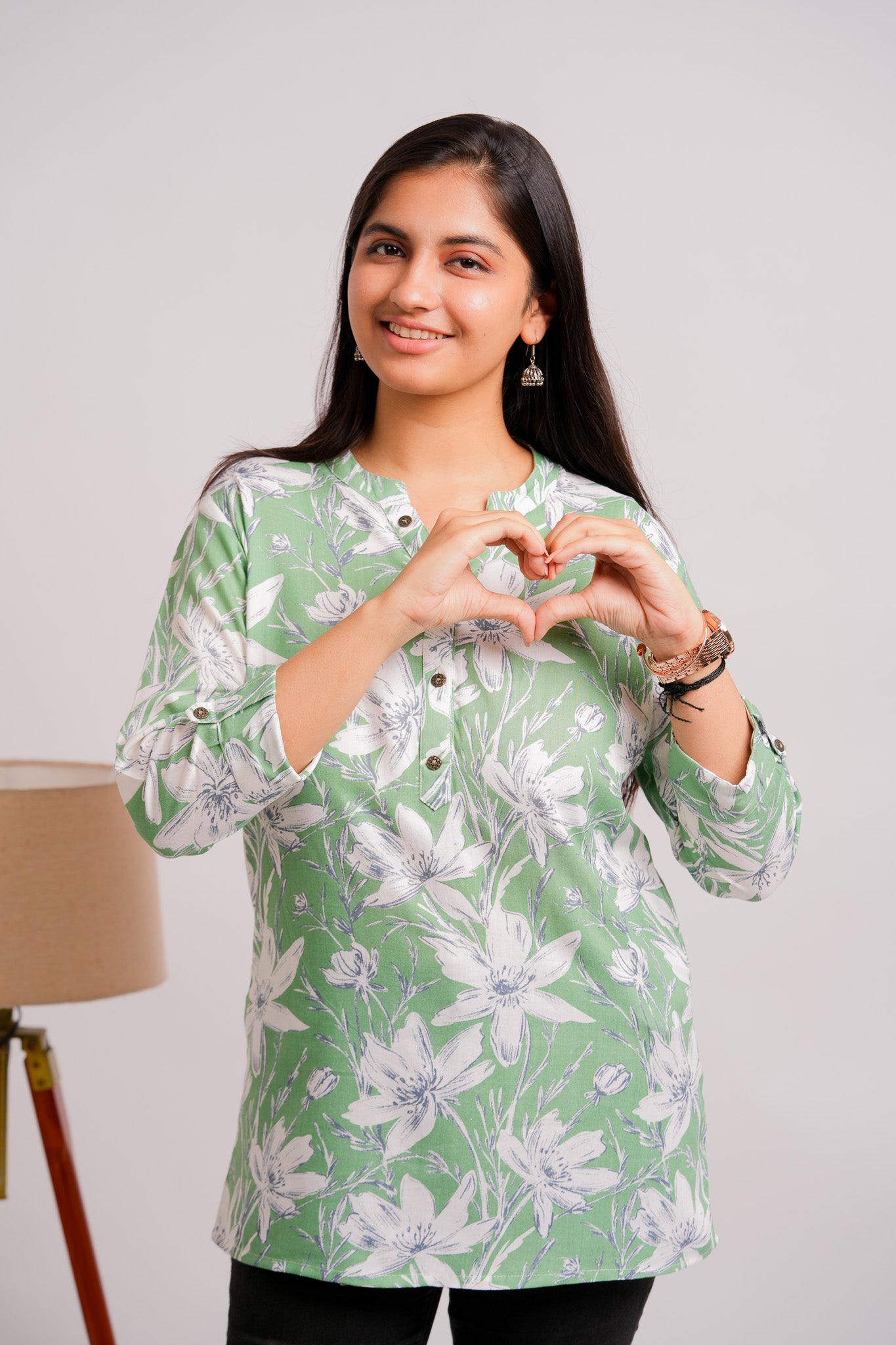 PAHAL-GREEN AND WHITE RAYON TUNIC