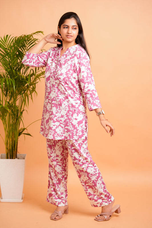 LAHIA- PURPLE AND WHITE CO-ORD SET