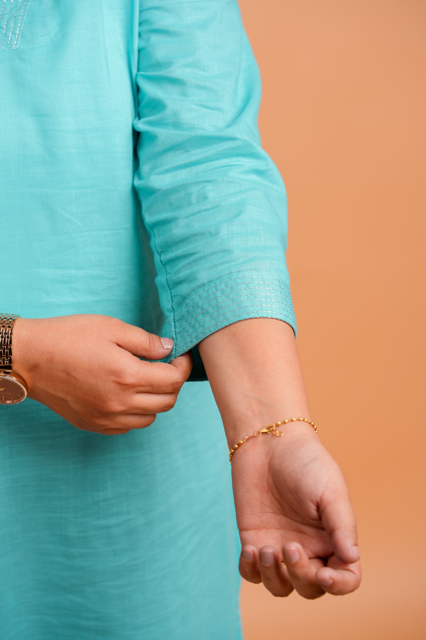 KESA- AQUA BLUE V-NECK KURTA