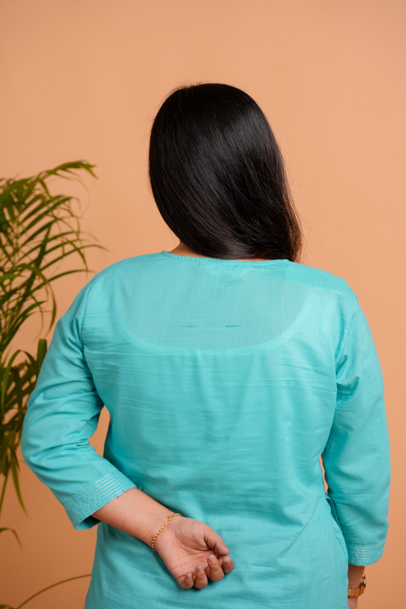 KESA- AQUA BLUE V-NECK KURTA