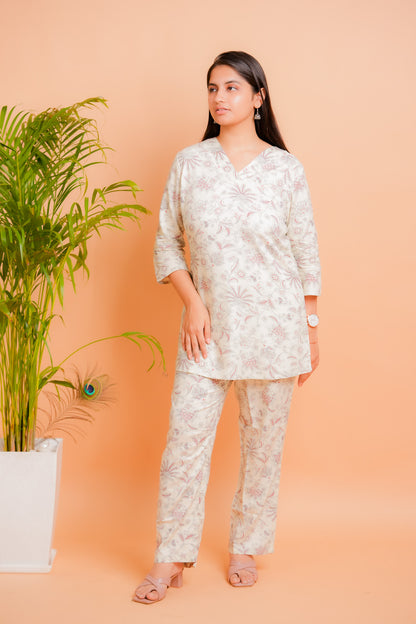 LAVI-CREAM CO-ORD SET WITH BOTANICAL PRINTS