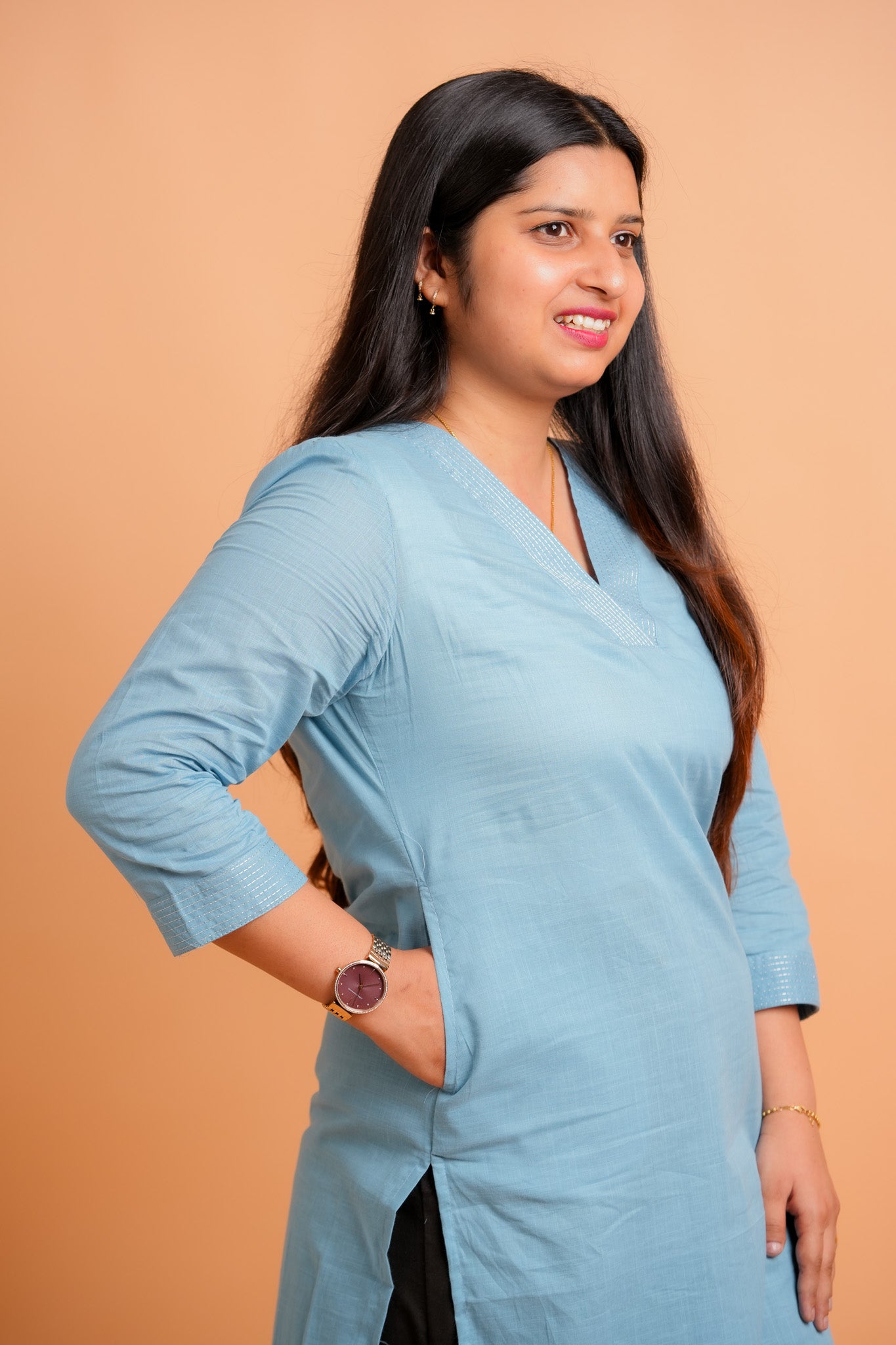 KAPI- POWDER BLUE V-NECK KURTA