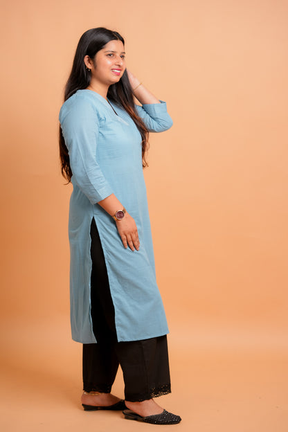 KAPI- POWDER BLUE V-NECK KURTA